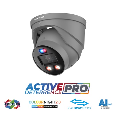 SPRO 8MP IP Turret ACTIVE DETERRENCE PRO with Smart Dual Illumination  and Acupick Technology - Grey